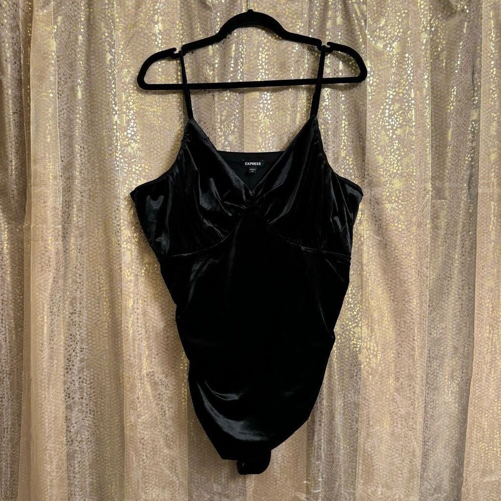 Express Black Velvet Goth Witchy Bodycon Spaghetti Strap Bodysuit XL NWT